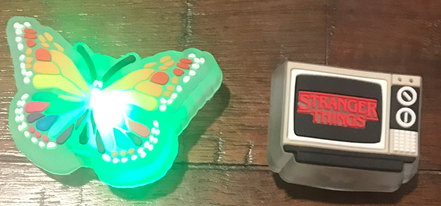 LED shoe charms-lights up, heart, bear, cat, dog, smile, mushroom, shark, unicorn, santa