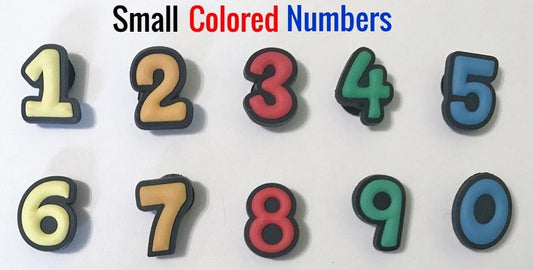Numbers and symbols shoe charms, block, dinosaurs, variety of colors, large or small