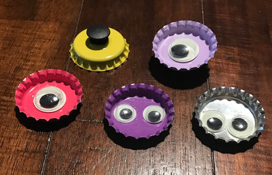 Googly eyed bottle cap shoe charms, eyes glow in the dark, wiggly, jiggly, fun, silly, gifts, cute, colorful, specialty