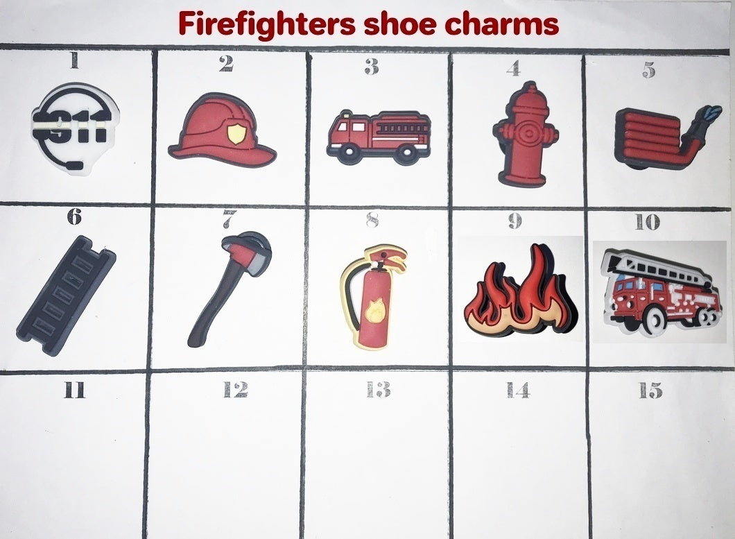 Firefighters shoe charms, by the set or individually
