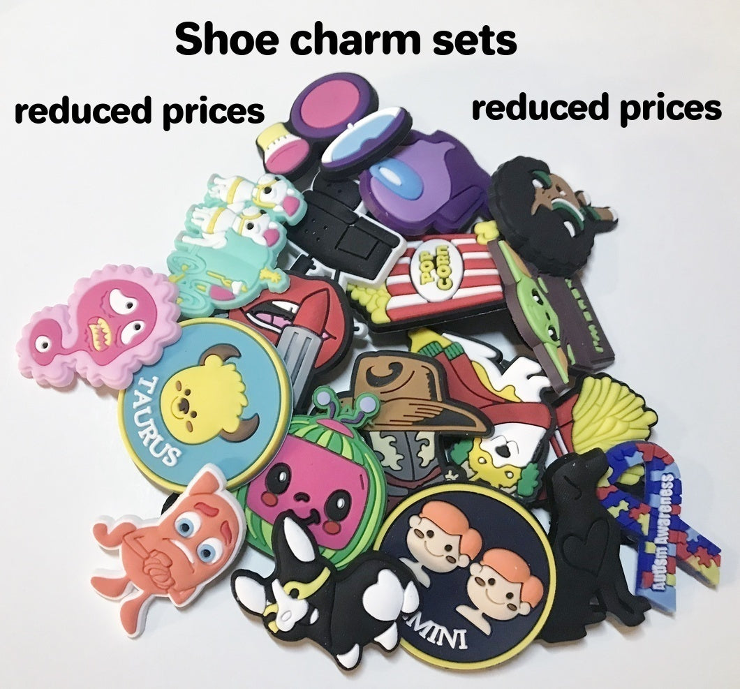 Shoe charm sets-reduced prices, dinosaur, mask, girls