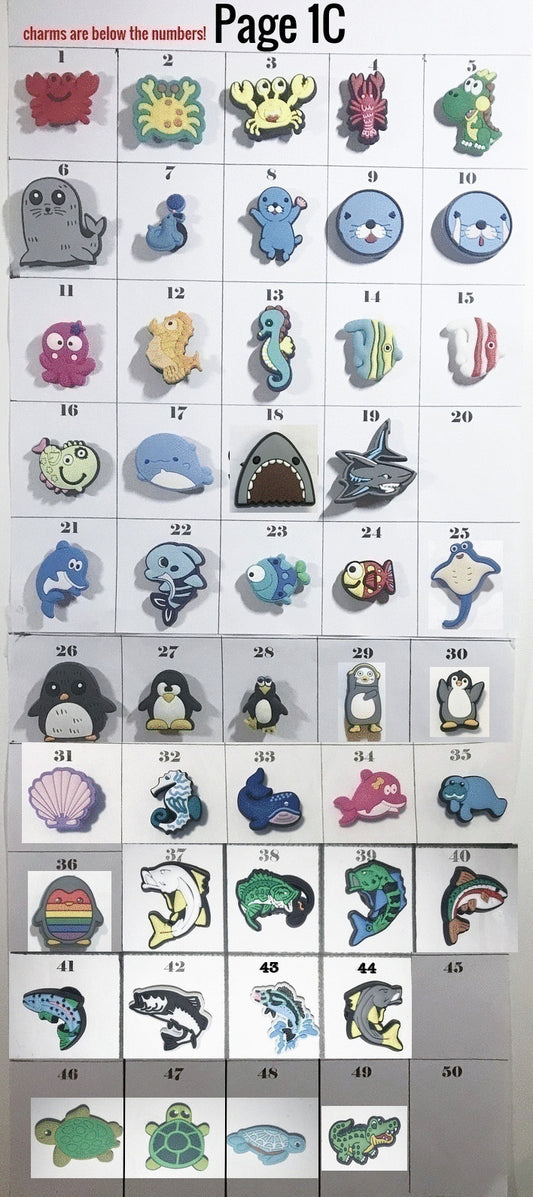 Shoe charms-water animals, sharks, turtles, penguins, aquatic