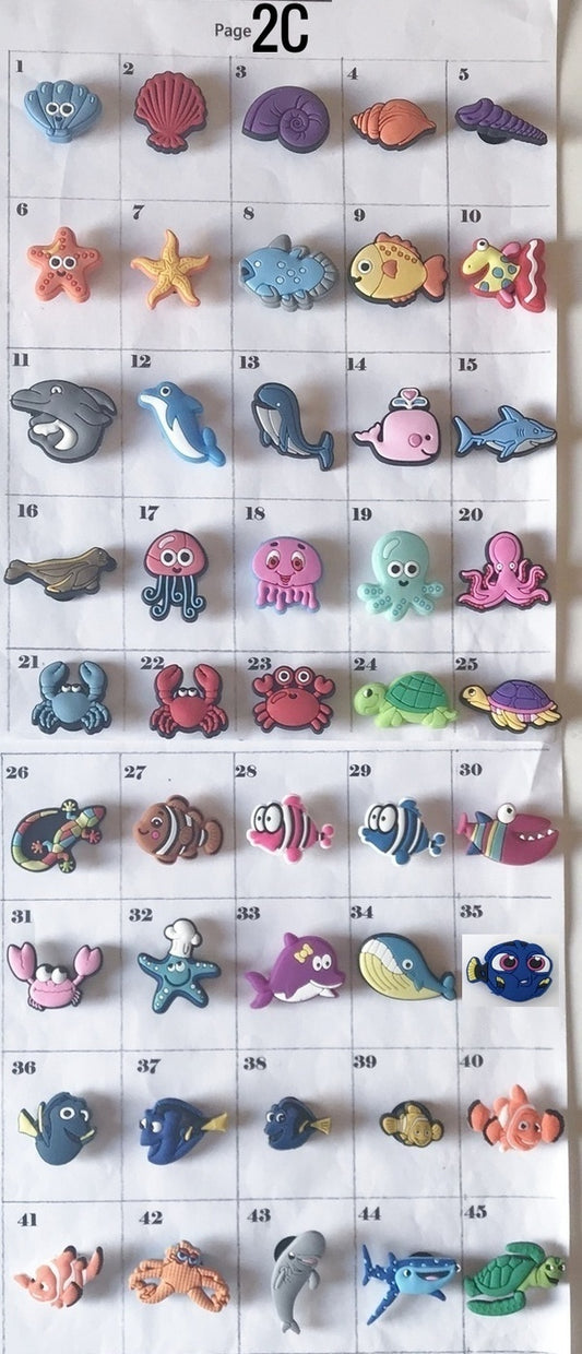 Shoe charms-water animals, sharks, turtles, penguins, aquatic