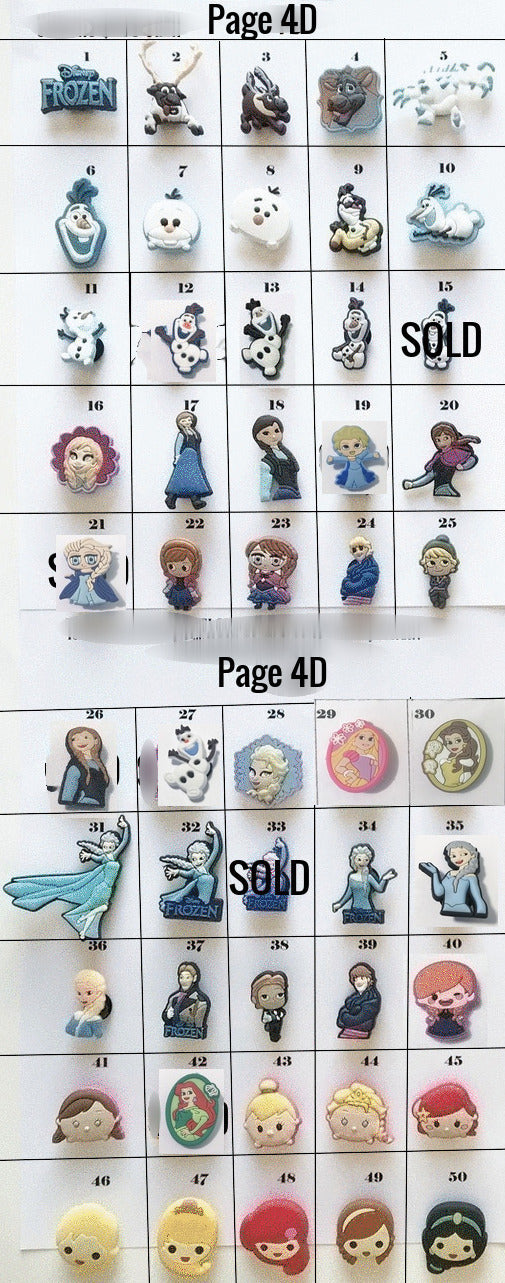 Clearance Shoe charms cartoon and movies themed, random, frozen, princesses, tinkerbell