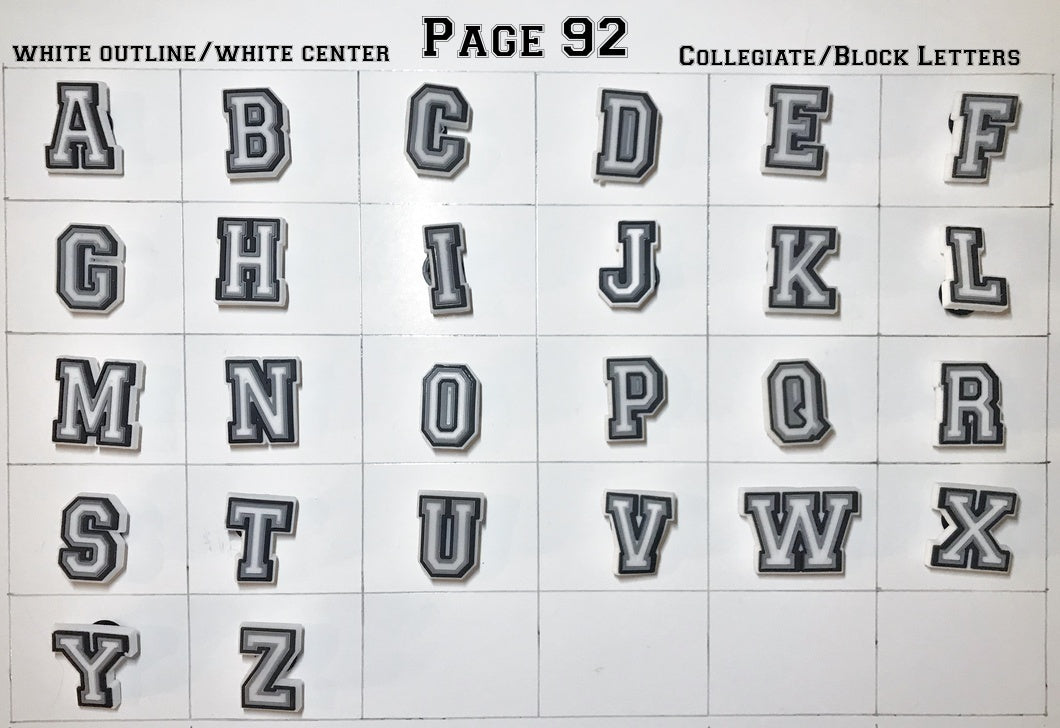 Collegiate block letters-alphabet- shoe charms